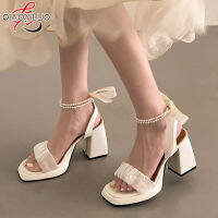 top●QiaoYiLuo Bow pearl sandals womens new French block heel fairy style with Roman shoes children