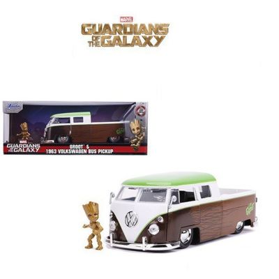 โมเดลรถของเล่น  Jada Toys Marvel Guardians of The Galaxy Groot &amp; 1963 Volkswagen  อัตราส่วน 1:24  รถเหล็กพร้อมฟิกเกอร์ GROOT ตัวละครดัง สวยสมจริงน่าเก็บ สะสม