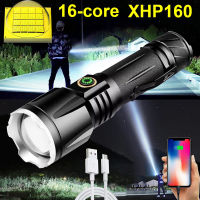 ใหม่ XHP160ไฟฉาย LED ที่มีประสิทธิภาพมากที่สุดไฟฉายชาร์จ USB ไฟฉายยุทธวิธี18650โคมไฟมือซูมได้กันน้ำ