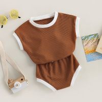 2pcs Toddler Infant Summer Clothes Set Contrast Color Short Sleeve Bodysuit+Elastic Casual Shorts Baby Girls Boys Outfits Suit  by Hs2023