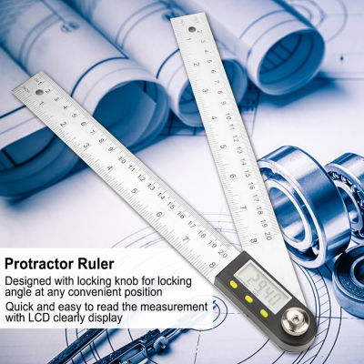 โกนิโอมิเตอร์ดิจิตอล 0-200 มม ไม้โปรแทรกเตอร์อิเล็กทรอนิกส์สแตนเลส Digital Angle Finder Goniometer RulerMiter Gauge Ruler 8inch