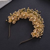 【YF】 Fairy Bride Hair Jewelry Pearl Luxury Hairband Band Pink Head Flower Wedding Dress Accessories