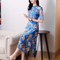 Chinese wind improvement version of the cheongsam silk dress 2022 summer new loose slime silkworm printing long skirt dress