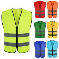 Reflective Safety Vest High Visibility Construction Work Uniforms Car Emergency Reflective Vest with zipper Fluorescent Mesh