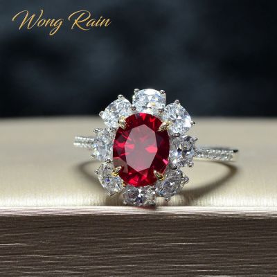 Wong Rain Vintage 100 925 Sterling Silver Created Moissanite Ruby Gemstone Wedding Engagement Ring Fine Jewelry Gift Wholesale