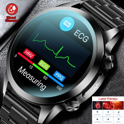 ECG + PPG เครื่องวัดน้ำตาลในเลือดแบบไม่ล่วงล้ำสมาร์ทวอท์ชผู้ชายการรักษาด้วยเลเซอร์ Sangao สุขภาพความดันโลหิต Smartwatch Olahraga ผู้ชาย