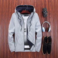 Windbreaker Jacket Men Spring Autumn Male Zipper Casual Hooded Bomber Jakcets Solid Color Sportswear Coat Youth Brand Clothing