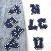 ✖◈☃ Navy Blue Chenille English Letters Alphabet Towel Embroidered Patches For Clothing Bags Jacket Iron On Accessories DIY Name