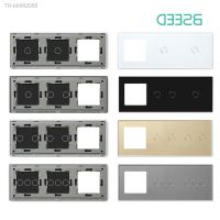 ❆☑✙ BSEED EU Standard Touch Light Switch Panel With Wall Socket Frames 228mm Metal Base Included Glass Frame Without Switch Part