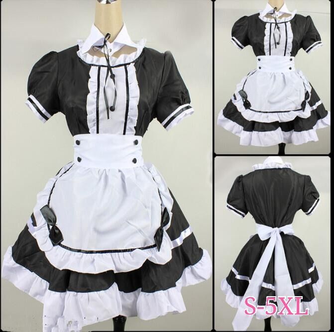 2022 Black Cute Lolita Maid French Maid Dress Girls Woman Amine Cosplay  Costume Waitress Maid Party Stage Costumes S-5XL Sizes 