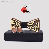 ┇☃ New design Gear wheel Wooden Bow Tie Mens Wood Bowtie Cufflinks Set Brand Business Neckties Cuff Links for Wedding Groom