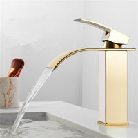 Basin Faucet Gold Waterfall Faucet Mixer Tap ss Bathroom Faucet Bathroom Basin Faucet Mixer Tap Hot and Cold Sink Faucet