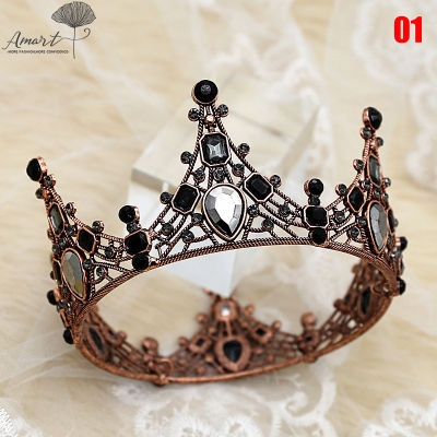 Amart Retro Baroque Queen Black Crown Baroque Rhinestones Black Women Wedding Crown Vintage Elegant