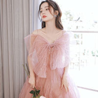 ชุด Pink Evening Dress Banquet Elegant Lady of Note Temperament Host Long Dress Guest Dress for Dinner Party Birthday Birthday Lovely Wedding H890 ชุด แต่งงาน