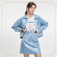 Kloset Design Kloset Embellished Denim Skirt (RS20-S001) กระโปรงสั้น กระโปรงแต่งดีเทลมุข กระโปรงแฟชั่น กระโปรงผ้าเคลือบ