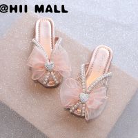 HII MALL มุกหวานหญิงสาวรองเท้าแตะ Rhinestones หัวใจรักชีฟองสไลด์ป้องกันลื่นนุ่มรองเท้า3-16ปีเด็กรองเท้า T22N05CC-88