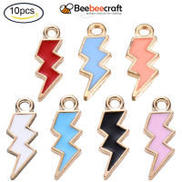 Beebeecraft 10 pc Alloy Enamel Pendants Lightning Bolt Light Gold Black 20x7x1.5mm Hole: 2mm