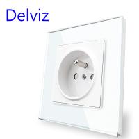 Delviz French standard OutletTempered Crystal Glass PanelHousehold AC interface 110-250V Ports Wall Embedded 16A Power Socket