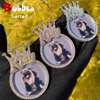 Bubble Letter Custom Photo Necklace for Men King Crown Bail Memory Picture Personalized Pendant Iced Out Zircon Hip Hop Jewelry Fashion Chain Necklace