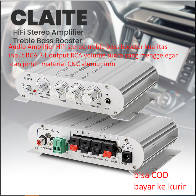 Audio Amplifier Hifi stereo treble bass booster kualitas input RCA R L