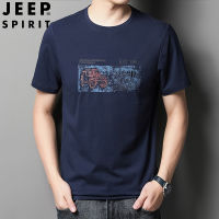 เสื้อยืดผู้ชาย JEEP SPIRIT เสื้อยืดแขนสั้นบางใหม่เสื้อยืดคอกลมพิมพ์ลายด้านล่างอีลาสติกคอตตอนบริสุทธิ์