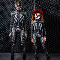 2022Hot Halloween Horror Human Skeleton Uniform Skinny Jumpsuit Female Cosplay Halloween Carnival Party Dress Up Costume