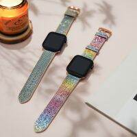 ✒▧ Silicone Diamond Bracelet for Apple Watch 40 44mm 41 45 38 42mm Shiny Jelly Bling Band for iwatch 7 6 5 4 3 Women Rainbow Strap