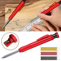 Solid Carpenter Pencil Set with 6 Refill Leads Built-in Sharpener Deep Hole Mechanical Woodworking Pencil Marker Marking Tools