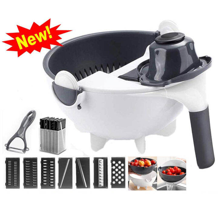 manual-vegetable-cutter-drain-basket-slicer-rotate-portable-salad-grater-mandolin-multi-garlic-crusher-kitchen-accessories-tools