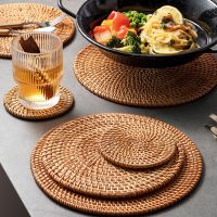 【hot】✸  Round Rattan Coasters Table Placemats Bowl Mats Padding Insulation Decoration Accessories