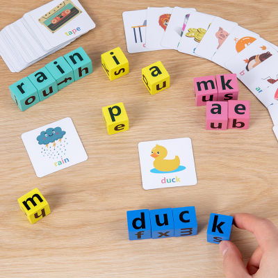 การ์ดภาษาอังกฤษสำหรับเด็กต่อสู้กับคำที่เปลี่ยนใบหน้า Rubiks Cube เกมบนโต๊ะแบบโต้ตอบสำหรับพ่อแม่และลูกของเล่นเพื่อการศึกษาสำหรับเด็ก