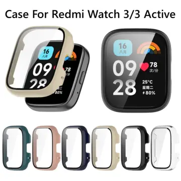 Compatible with Redmi Watch 3 / Mi Watch Lite 3 Full Coverage PC Protective  Case Cover Tempered Glass Screen Protector(PC Black)