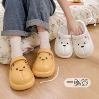 รองเท้าแตะสำหรับสุภาพสตรี Baotou slippers female bear cool slippers summer thick bottom cartoon lovers couple hole hole sandals that occupy the home