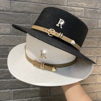 Flat Top Hats for New Metal R Fashionable Beach Hat Females Holidays Boater