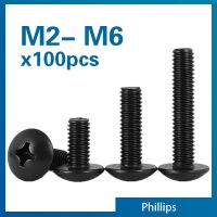 100Pcs/lot TM Screws Phillips Truss Mushroom Head Screw Black Plated Electronic Carbon Steel Screws M2 M2.5 M3 M3.5 M4 M5 M6 Nails Screws  Fasteners