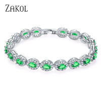 ZAKOL Classic AAA Oval Cubic Zirconia Charms celets Bangles for Women Luxury Bridal Wedding Jewelry Accessories