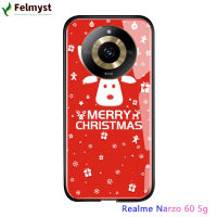 สำหรับ Realme 11 5G Realme Narzo 60 5G เคสโทรศัพท์คริสต์มาสปลอกกันกระแทกต้นคริสต์มาสกวางกวางใหญ่ฝาครอบป้องกันปลอกกระจกเทมเปอร์