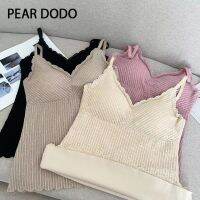 PEAR DODO เสื้อกล้ามแบบมีสายเอี๊ยมลูกไม้แบบหลุมสำหรับผู้หญิงยืดหยุ่นแบบเกาหลี