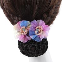 Elegant Professional Hairnet Staff Hair Ornaments Crystal Flower Tulle Hairpin Headdress Flower