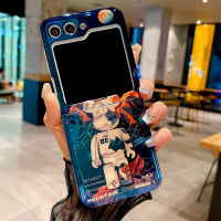 เคสพับได้5 Z สำหรับ Samsung Galaxy Z เคสโทรศัพท์มือถือแบบพับตัวอักษรทันสมัยรูปหมีภูเขา Flip5สุดสร้างสรรค์ IMD กรอบแบบนิ่ม