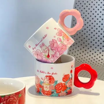 3D Rose Glass Cup with Handle Household Breakfast Cup for Juice Coffee  Clear Mug cute Tea Milk Cup copas de cristal de colores