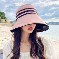 COD DSFDGESERRRRR Summer New Fashion Ladies Cloth Hat Empty Top Breathable Big Brim Beach Hat Black Glue Foldable Velcro Adjustable Topi