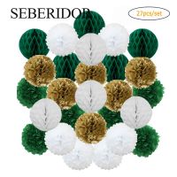 【Fun party】 GoldWhite Set Round PaperHoneycomb Tissue Pompom 6 Quot; 8 Quot; 10 Quot; ForWedding Baptism Birthday Party Decoration