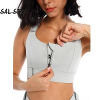 SALSPOR Adjustable Sports Women Push Up Front Zipper Fitness Crop Top Gym Workout Shockproof ssiere Yoga Vest Plus Size