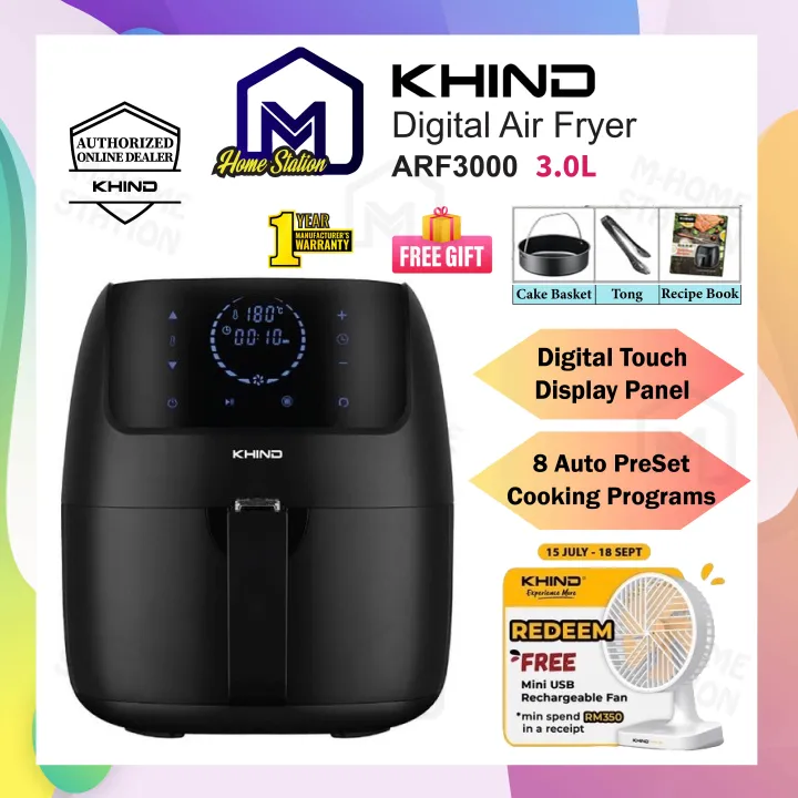 Khind Healthy Digital Air Fryer 3L ARF3000 with LCD Touch Screen Panel ARF3000 Penggoreng Udara