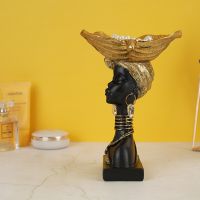 Resin Ethnic Style African Woman Figurines Creative Vintage Interior Decoration Accessories Crafts Storage  Ornaments