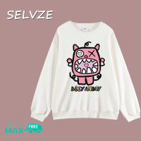 SELVZE เสื้อมีฮู้ดน่ารักสำหรับผู้หญิง,เสื้อโค้ทแขนยาวขนาดใหญ่ลายการ์ตูนเสื้อยืดคอกลมฤดูใบไม้ร่วง