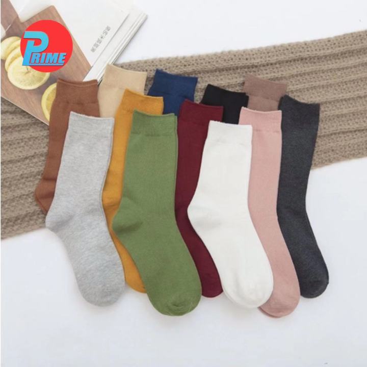 PRIME Korean Unisex Solid Color Socks Mid Cut Sock Baseball Foot Socks ...