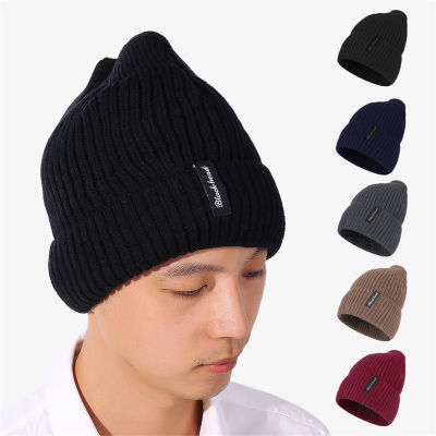 2022ฤดูหนาวฤดูใบไม้ร่วงผู้ชายหมวกขนสัตว์ที่อบอุ่นแข็งถักกะโหลก Beanies กลางแจ้งข้นหมวกขนแกะเรียงรายหมวก