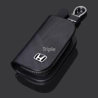 Angel High Quality Genuine Leather Remote Car Key Fob Holder Bag Zipper Wallet Chain Holder Case Cover Keychain For Honda Jazz City Crider HRV Civic Accord CRV Pilot Brio Crosstour